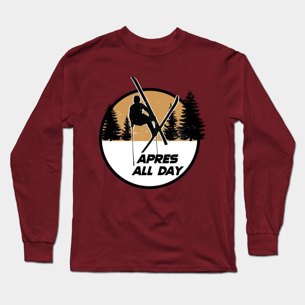 Apres all day skiing ski jump mountains 80's sports Long Sleeve T-Shirt by Captain-Jackson